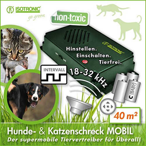ISOTRONIC Tiervertreiber 2er Set gegen Katzen Hunde Hundeschreck Ultraschall Katzenschreck für draußen batteriebetrieben mobil einsetzbar Ultraschallabwehr Katzenabwehr im Garten Auto Katzenvertreiber wetterfest Hunde und Katzenschreck Katzenvertreiber Hundevertreiber Hundeabwehr - 2