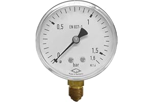 EMPEO by Messbo Manometer, NG 63 0-1,6 bar, 63mm Durchmesser, G1/4 Zoll Anschluss unten, Rohrfedermanometer, Gehäuse aus Stahl
