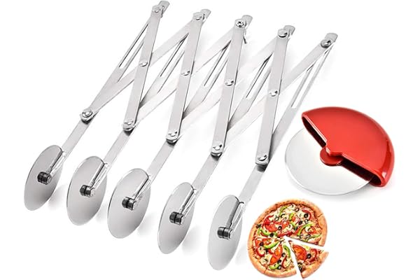 Roulette à Pizza à 5 Roues, Roulette à Pâte, Coupe Pizza Ajustable Couteau à Pâtisserie Coupe Pizza en Acier Inoxydable, Diviseur a Pate pour Tarte, Biscuits, Pâtisserie et Pizza (Argent)