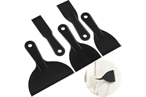 HONOSON 5 Pieces Plastic Putty Knife Set Flexible Paint Scrapers Tool for Spackling, Patching, Decals, Wallpaper, Baking, Wall, Car Putty and Painting (Black, Size Set 2)