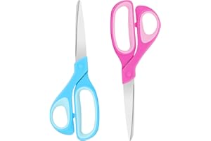 Vutyvve Lot de 2 paires de ciseaux pour gaucher en acier inoxydable de 22,9 cm avec poignée douce pour la maison, l'école, le bureau, rose/bleu ciel