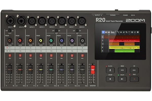 Zoom R20 Enregistreur 16 Pistes avec écran Tactile, 6 entrées XLR + 2 XLR-Jack, édition intégrée, Effets, synthétiseur, Boucles de Batterie et Interface Audio USB, pour Composition Musicale