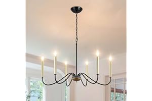 ‎ASHUAQI ASHUAQI Kronleuchter Schwarz Gold, 6 Flammige Modern Wohnzimmerlampe Klassische Kerze Kronleuchter Vintage, Metall Pendelleuchte Esstisch mit E14 Fassung, Lampe für Wohnzimmer Küche Schlafzimmer Flur