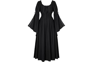 SCARLET DARKNESS Renaissance Dress for Women Medieval Peasant Long Bell Sleeve Dresses