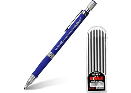APXEL Tryckpenna, 2 mm blyertspenna med 1 rör HB påfyllningspenna (12 stycken), grov penna metall bl - Amazon Deal & Rabatt