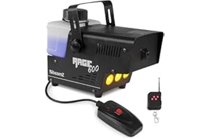 BeamZ Rage 600LED Machine à Fumée 600 Watts, LEDs couleur ambre, Réservoir 500 mL, Design Unique et Solide, Télécommande sans Fil et Filaire 3m, Etrier de Montage, Idéal pour une Soirée de 30 m²