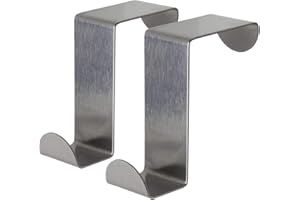 igadgitz home U6895 Pack of 2 Stainless Steel Over Door Hooks Reversible Hangers for Cupboard Cabinet Drawer Kitchen Bathroom etc.