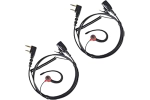 YNIBST Oreillette pour Radio en Forme de G, Compatible avec Baofeng Kenwood UV-5R, UV-82, BF-888S, Ecouteur pour Talkie Walkie avec Microphone PTT (Rouge, Lot de 2)
