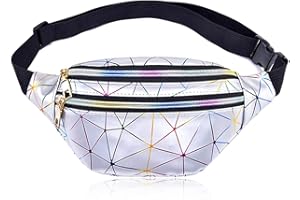 Waist Bag hirsrian Holographic Fanny Pack Waist Belt Bags PU Leather Bumbags Waterproof Lightweight Hip Pouch for Ladies Women（Silver）