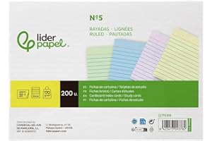 Tarjeta ficha liderpapel para estudiar rayada cartulina de colores 170 gr/m2 160x220mm paquete de 200 unidades