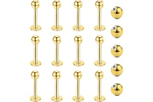 Gojewen 12er Lippenpiercing Stecker 1,2mm Chirurgenstahl Piercing Lippe Labret Helix Tragus Stud Silber Gold Schwarz 6mm 8mm 10mm 12mm