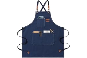 Gaf Nuncew Delantales de barbacoa para hombre, delantal de trabajo práctico, delantal de trabajo con bolsillos con tirantes ajustables para peluquero, cocina, jardinero, morado, L