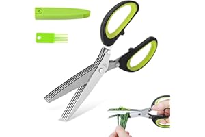 SODWES Ciseaux à Herbes,Ciseaux De Cuisine à 5 Lames En Acier Inoxydable,Ciseaux De Cuisine,Lames En Acier Inoxydable Avec Couvercle De Sécurité,Ciseaux Herbes Aromatiques Pour La Ciboulette, Le Persil