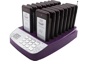 DAYTEE DAYTECH Restaurant Pager System, Server Buzzer, Wireless Long Range Calling System Buzzer Vibration for Cafe, Clinic, School Nurse, Food Truck, 1 Keypad +16 Coaster Pagers
