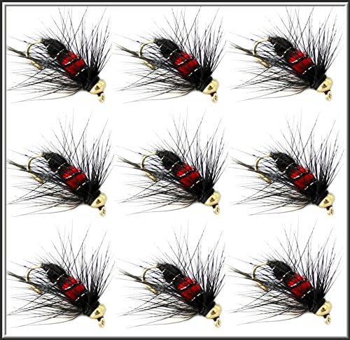 9 X Trout Fly Fishing Flies BLACK &amp; RED ARC NYMPHS - HOOKS SIZE 12