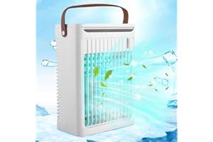 VOLIVEETA Mini Air Coolers for Home, USB Evaporative Air Cooler, Portable Air Conditioner Fan with 5 Speeds 7 Colors, 680mL Water Tank, Timed Desktop Ice Cube Cooling Fan for Home Office Bedroom Travel