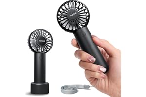 TriPole Mini Ventilateur Portable, Batterie 2600mAh Alimenté par USB, Ventilateur de Bureau à 3 Vitesses avec Base, Ventilateur Personnel de Poche Pour Maquillage, Voyage, Shopping, Extérieur, Noir