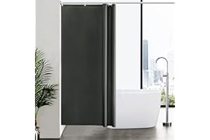 Furlinic Cortina Ducha Tela Antimoho,Poliéster Cortinas de Baño Decorativas Impermeable & Lavable,Gris Oscuro Duchas de Baño Cortinas Esquina con 6 Aros Cortina Ducha 100x200cm.