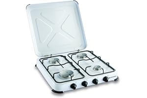 KEMPER - Plaque de cuisson gaz portable 4 feux - 4650 W - blanc laqué