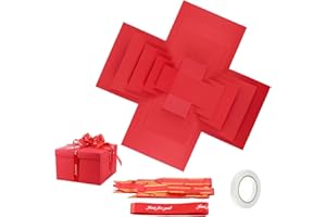 VIQIHEOE Boîte à Explosion Créative à 5 Couches, Boîte à Explosion à Snacks, Boite Surprise Créative Faite à La Main avec Ruban et Ruban Adhésif, pour Anniversaire, Jubilé, Saint Valentin(Rouge)