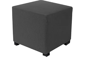 YANCLIFE Square Ottoman Cover, Stretch Square All Inclusive Pouffe Cover,Non Slip Ottoman Cover with Elastic Bottom,Soft Jacquard Tartan Stool Covers, Dust Proof Machine Washable Furniture Protector, Dark Gray