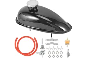 Trkimal Upgrade Metall Kraftstofftank mit Zapfhahn, Kappe für 49cc 50cc 60cc 66cc 80cc Motorisierte Fahrrad, Schwarz Bike Motor Powersports Öltanks (2L/0.53Gallonen)