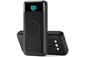 EKRIST Wireless Power Bank 26800mAh mit 3 Kabel, 7 in 1 25W PD3.0+QC4.0 Schnellladen USB C Powerbank, 6 Ausgängen Externe Handyakkus mit LCD Display Kompatibel mit iPhone 16/15/14 Huawei Samsung-Schwarz