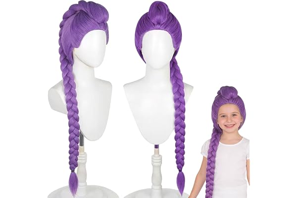 POP lina Perruque Costume Chasseurs pour Enfants, Perruques Enfants, Animes Cosplay Perruque, Violettes Longuesperruque Filles Deguisements, pour Halloween Carnivals Partys Thèmefête