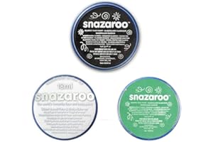 Areema Limited THREE 18ml SNAZAROO FACE & BODY PAINT SET (BLACK, WHITE, BRIGHT GREEN) FRANKENSTEIN, ZOMBIE, WITCH HALLOWEEN
