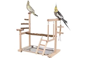 Dynaeuty Parco Giochi per Pappagalli Palestra per Uccelli Terreno di Gioco per Cocorite Posatoi in Legno di Uccelli per Uccelli Legno Naturale per Cacatua, Cocorite 36x23x39cm #D
