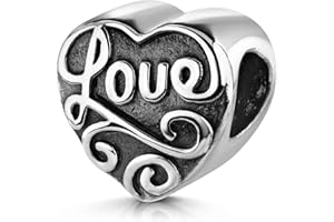 MATERIA BY MATTHIAS WAGNER MATERIA 925 Silber Beads Herz Element - Antik Beads Silber Anhänger Love/Liebe für Beads Armband #752