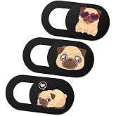 McStorey Kamera Kapatıcı 3'l&uuml; Set, Pug K&ouml;pek Desenli Ultra İnce 0.8 mm S&uuml;rg&uuml;l&uuml; Webcam Cover, G&uuml;&ccedil;l&uuml; 3M Yapışkanlı Laptop Table