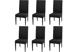 BETECK Housse de Chaise Extensible 6 Pièces, Housse de Salle à Manger Amovible Lavable Housse de Chaise pour Salle à Manger Bouquet de Mariage Moderne, Hôtel (Noir)
