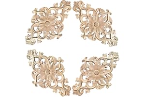 Gativs Ornament Onlay Applique Frame 4 Stück Schnitzerei Ornament Applique Geschnitzt Holz Dekorativ Holz Ornamente Schrank Möbel Wand Ecke Deko Verzierung für Schrank Tür Fenster