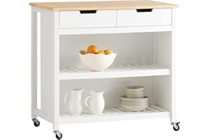 SoBuy® FKW74-WN - Carro de Almacenamiento de Cocina, Estante de Almacenamiento, Cocina, Desayuno, Mesa de Bar, Color Blanco y Natural
