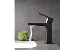 KINGBATH™ Single Lever Mono Basin Mixer Tap with Click Clack Sprung Waste Bathroom Sink Hot and Cold Faucet Solid Brass Modern Matt Black Easy to Fit/Install