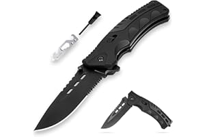 Poktlife Navaja Plegable con afilador,Navaja de Acero Inoxidable,Navaja Multiusos Cuchillo Supervivencia,Supervivencia Navaja para Acampar,Picnic,Caza…