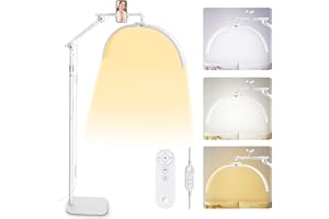 Adonafy Lampe Extension de Cils Professionnel: 28" Pliable Lampe Demi Lune avec Support de Téléphone - 3000K-6500K Luminosité Réglable & 360° Rotative Tête Lumineuse pour Beauté, Tattoo, Blanc