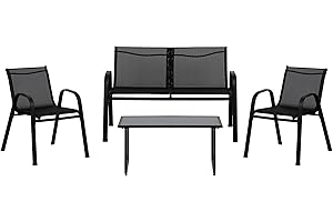 Totò Piccinni Set MARSIGLIA salottino completo di divano 2 poltrone e tavolino in metallo e textilene (Nero)