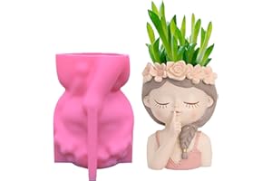 ARSBORUI Maceta de hormigón molde de fundición dulce cara de niña molde de silicona DIY creativo maceta de resina epoxi formas vela portalápices jarrón macetas forma niña estatua artesanía forma (D)