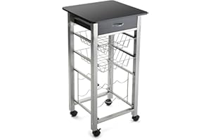 Versa Leicester Carro de Cocina con Ruedas, cajones y botellero, Verdulero con despensa y organizadores, Almacenaje de Cocina, Medidas (Al x L x An) 82 x 40 x 40 cm, Madera y Metal, Color Negro
