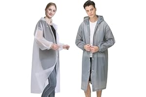 iTGOOS 2 Pieces Raincoats Waterproof Poncho Adult Lightweight Reusable Rain Poncho Transparent Foldable Poncho with Hood Plastic Emergency Waterproof Raincoat
