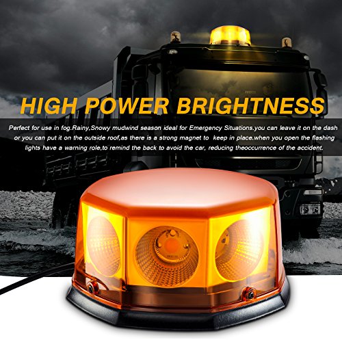 8 COB Gyrophare Magnetique Orange LED Voiture Clignotant Gyrophare Signal d'Avertissement Lumière d'Alarme Lumière pour Voiture Bateau Toit. (40W)