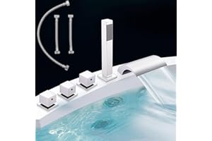 Melko Armatura wannowa, krawędź wanny, 5 otworów, armatura wannowa, zestaw z wylewką wodospadową i słuchawką prysznicową