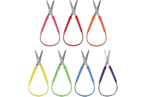 SHUOHONG 7 Pezzi Forbici Ad Anello con Impugnatura, Forbici Bambini Forbici Ad Anello, Forbici Ad Apertura Automatica, Orbici di Sicurezza Ad, Taglia e Cuci, Colorate Forbici Punta Arrotondata
