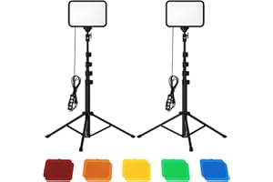 Sporzin Led Luci Fotografiche, 2 Pacchetti Luci per Foto Regolabile Usb, Luce Selfie per Videoconferenza/Streaming Live/Trucco con Treppiede Stand, Caldo Bianco/Bianco/Freddo Bianco 15W Filtro
