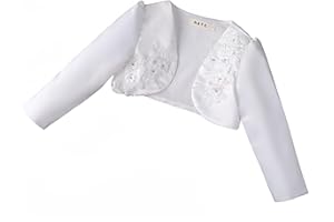 Proumhang Niños Niñas Shrug Cardigan Chaqueta Cover Up,Mangas Largas Flor De Satén Frente Abierto Bolero Chal,Boda Dama de Honor Fiesta Cumpleaños Princesa Vestir