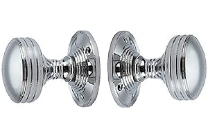 Quality Mortise Door Knob Ringed with 3 Rings in Polished Chrome, Sprung with 64mm Rose. 1 x Pair - Haven Heritage ®
