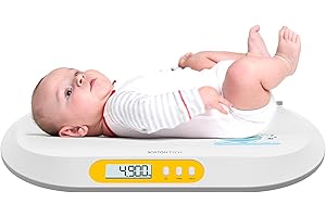 ‎BOSTON TECH BabyScale Digitale Babywaage. LCD-Hintergrundbeleuchtung. Tara- und Hold-Funktion. Integriertes Längenmaß. Kapazität bis 20 kg (44 lb). Misst in Pfund, Kilo und Unzen. Batterien inklusive.
