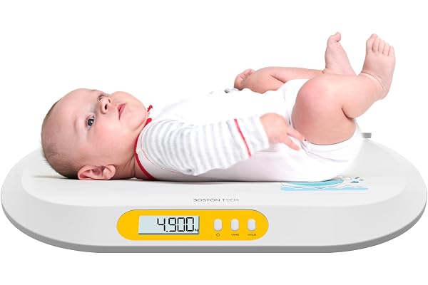 Balance pour bébé Boston Tech BA104 – Pèse-bébé électronique numérique avec fonction TARE et maintien du poids, écran LCD rétroéclairé, mesure précise 10 g, capacité 20 kg, idéal nouveau-né et enfant